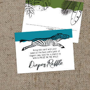 Wild Safari Zebra Teal Diaper Raffle Enclosure Card