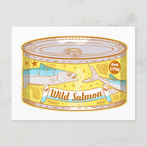 Wild salmon in a tin postcard
