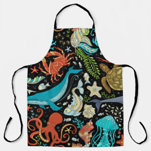 Wild sea life: colorful vintage. apron