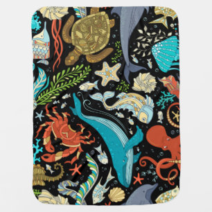 Wild sea life: colorful vintage. baby blanket