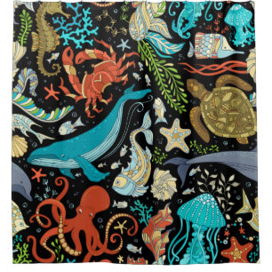 Wild sea life: colorful vintage. shower curtain