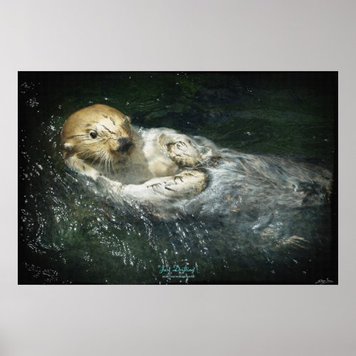 Wild Sea Otter Drifting in Ocean Water Art Poster