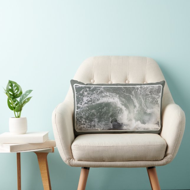 WILD SEA WITH OCEAN WAVES WHITE WATER NATURE PHOTO LUMBAR PILLOW (Chair)