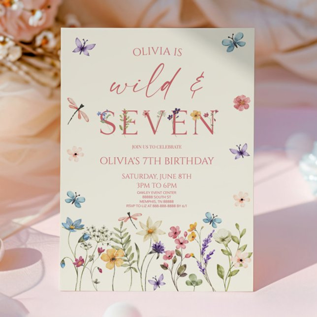 Wild & Seven Wildflower Floral 7th Birthday Party Invitation (Creator Uploaded)