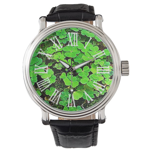 Wild Shamrock Green Personalized St. Patrick's Day Watch (Front)
