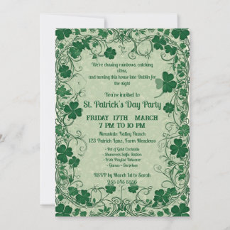 Wild Shamrock Vine Funky Saint Patricks Day Party  Invitation
