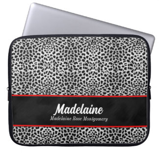 Wild Silver Cheetah Print with Red Accents Laptop Sleeve