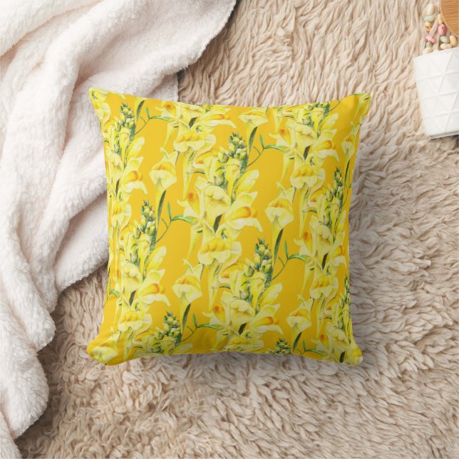 Wild Snapdragon yellow wildlflower fine art floral Throw Pillow (Blanket)