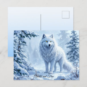 Wild snow wolf predator nature winter art postcard