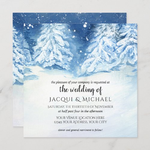 Wild Snowy Forest Tree Watercolor Wedding  Square Invitation