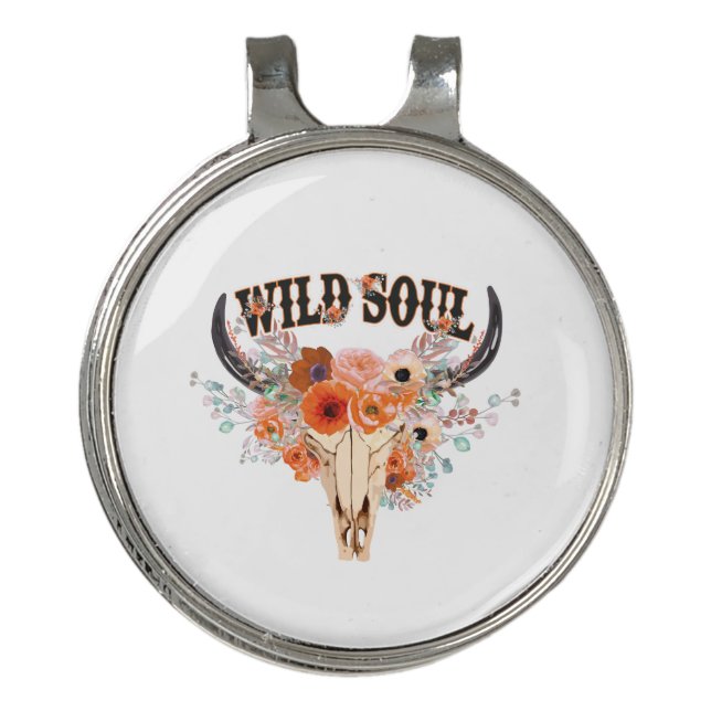 Wild Soul, Bull Skull, Cow Skull  Golf Hat Clip (Front)