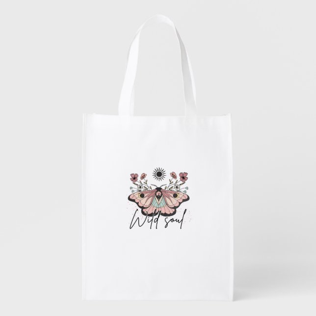 Wild Soul - Butterflies and Floral Grocery Bag (Front)