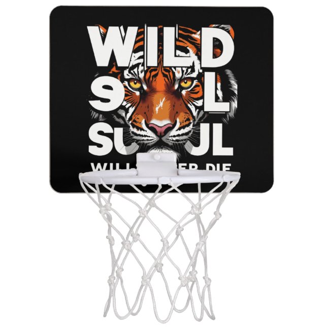"Wild Soul – Fierce Tiger Eyes Motivational Art" Mini Basketball Hoop (Front)
