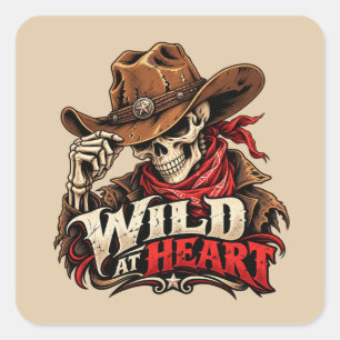 Wild Soul Skeleton Cowboy Western Design Square Sticker