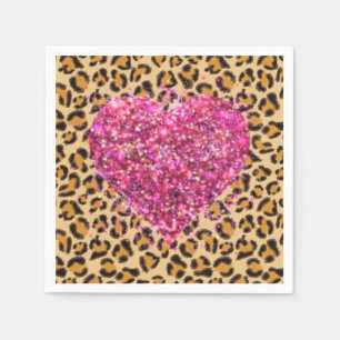 Wild sparkling pink Hearts and Leopard print Napkins