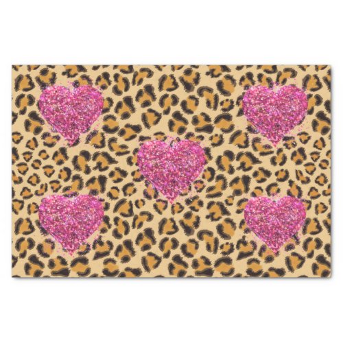 Wild sparkling pink Hearts and Leopard print Tissue Paper