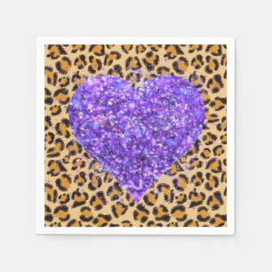 Wild sparkling purple Hearts and Leopard print Napkins