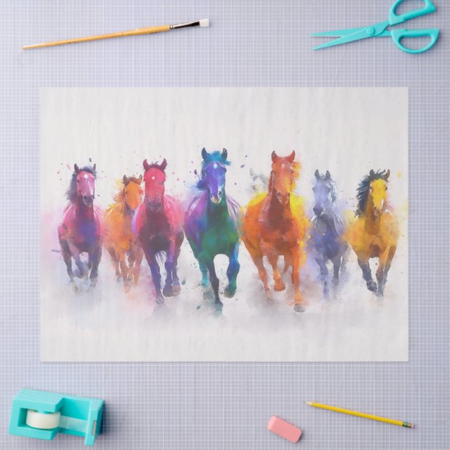 Wild Spectrum Galloping Horses Decoupage Tissue Paper (Craft)
