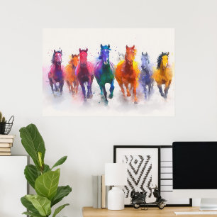 Wild Spectrum – Galloping Horses Watercolor Art Poster