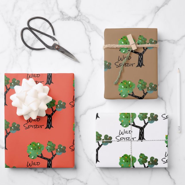 Wild Spirit Quote Tree Gold Orange White Wrapping Paper Sheets (Front)
