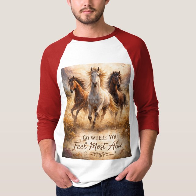 Wild Spirit Running Horses Motivational Raglan ... T-Shirt (Front)