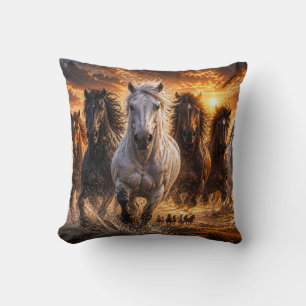 Wild Spirit Stampede – Majestic Running Horses Art Throw Pillow