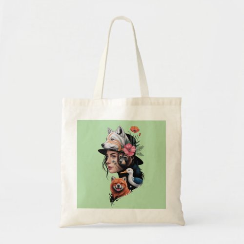 Wild Spirit Woman with Wolf and Animal TotTote Bag