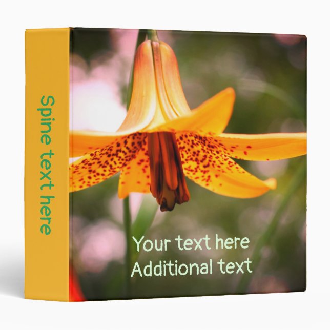 Wild Spotted Canada Lily Flower Personalized 3 Ring Binder (Front/Spine)