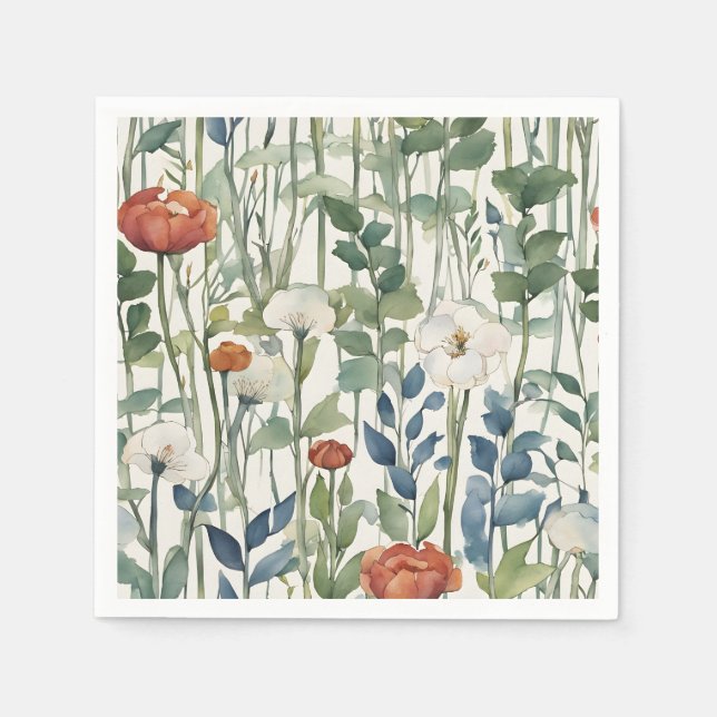Wild Spring Flowers Watercolor Art  Napkins (Front)