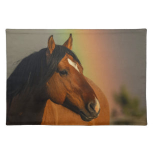 Wild Stallion, Golden Light and Rainbow Cloth Placemat