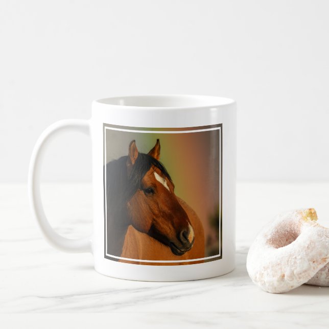 Wild Stallion, Golden Light and Rainbow Coffee Mug (With Donut)