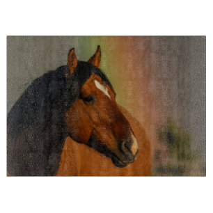 Wild Stallion, Golden Light and Rainbow Cutting Board