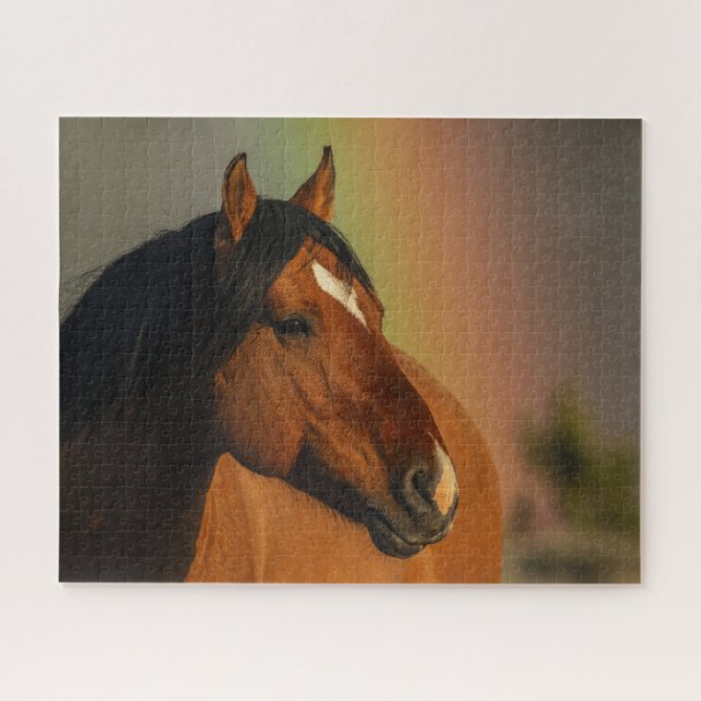 Wild Stallion, Golden Light and Rainbow Jigsaw Puzzle (Horizontal)