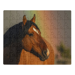 Wild Stallion, Golden Light and Rainbow Jigsaw Puzzle
