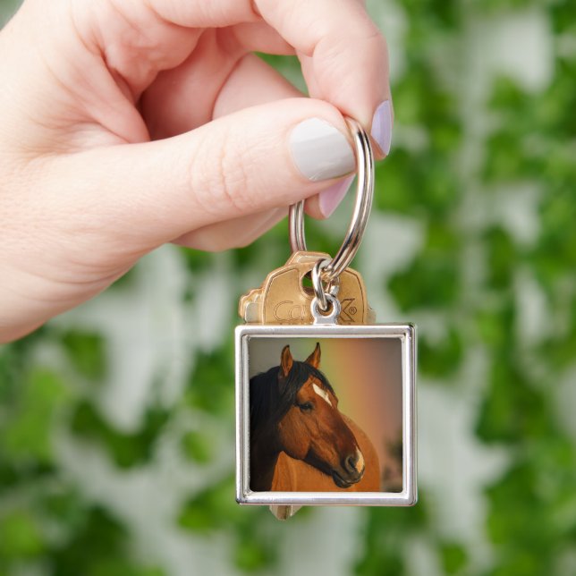 Wild Stallion, Golden Light and Rainbow Keychain (Hand)