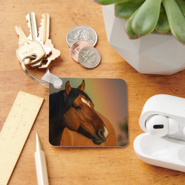Wild Stallion, Golden Light and Rainbow Keychain (Desk)