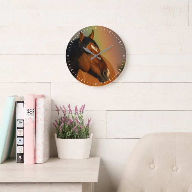 Wild Stallion, Golden Light and Rainbow Large Clock (Reading Room)