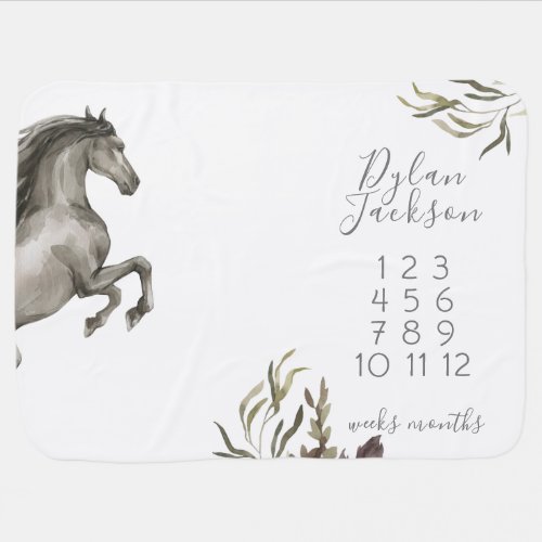 Wild Stallion Horse Baby Milestone Baby Blanket