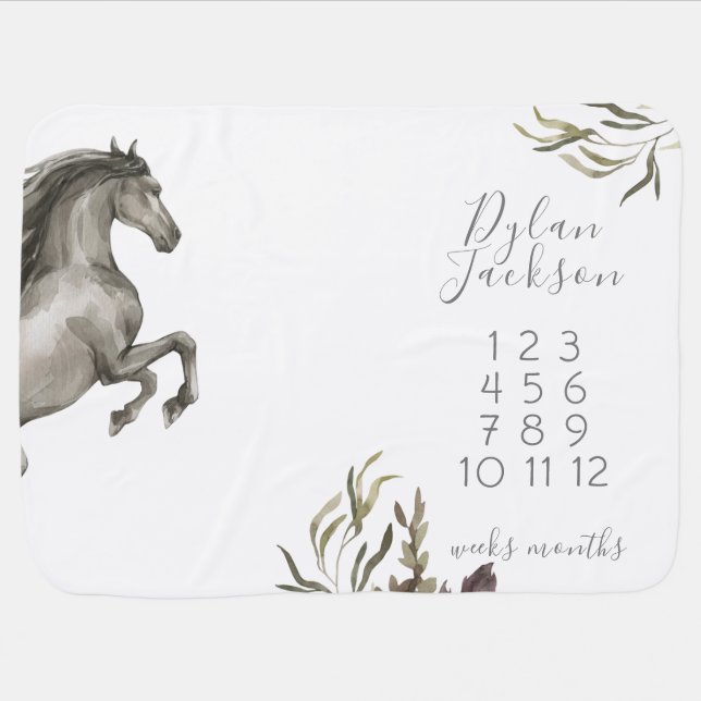 Wild Stallion Horse Baby Milestone Baby Blanket (Horizontal)