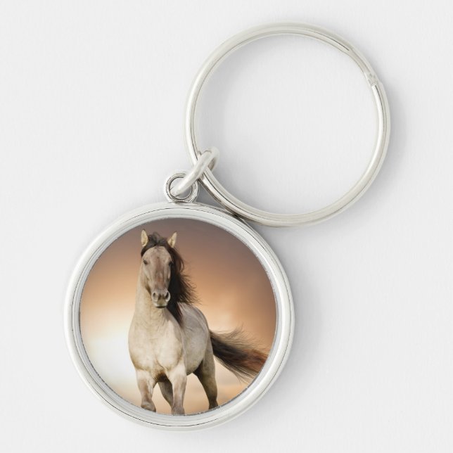 Wild Stallion Running In Sunset Keychain (Front)