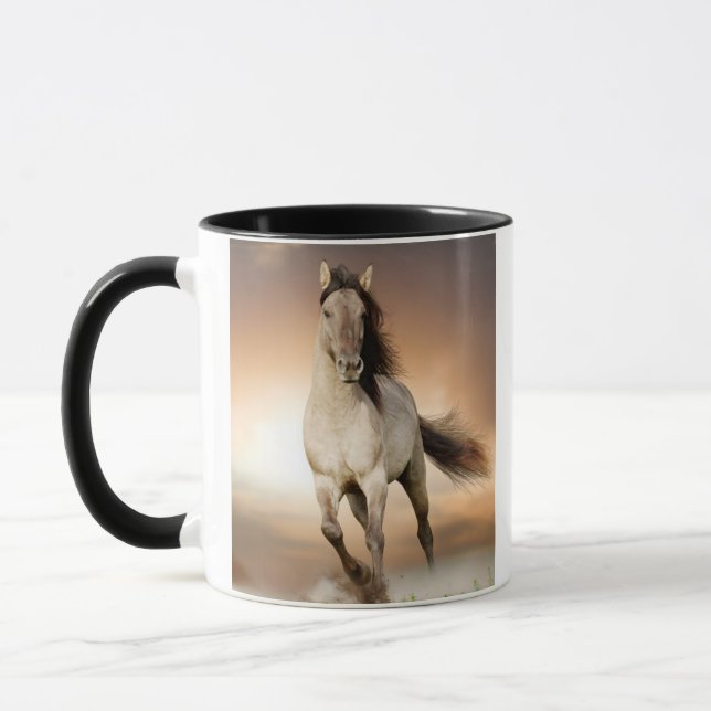 Wild Stallion Running In Sunset Mug (Left)