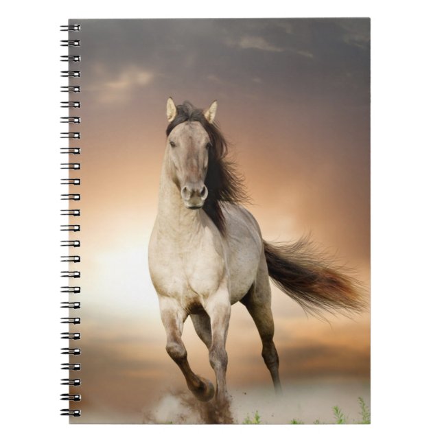 Wild Stallion Running In Sunset Notebook (Front)