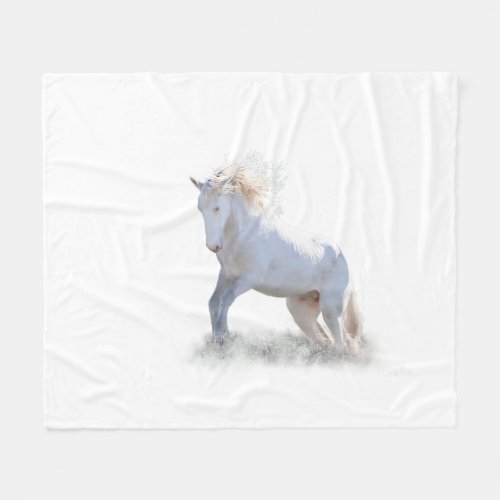 Wild Stallion Survivor Fleece Blanket _ White 