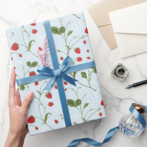 Wild Strawberries Alice Blue  Wrapping Paper