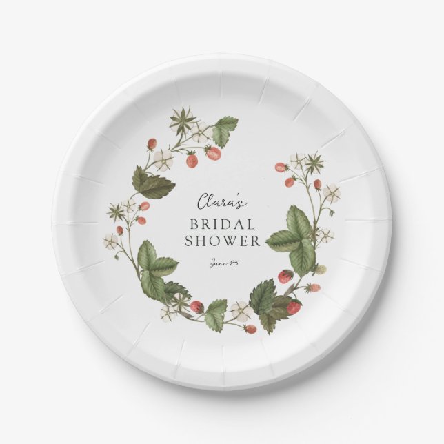 Wild Strawberries Bridal Shower Paper Plates (Front)