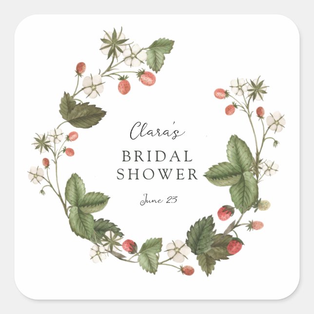 Wild Strawberries Bridal Shower Square Sticker (Front)
