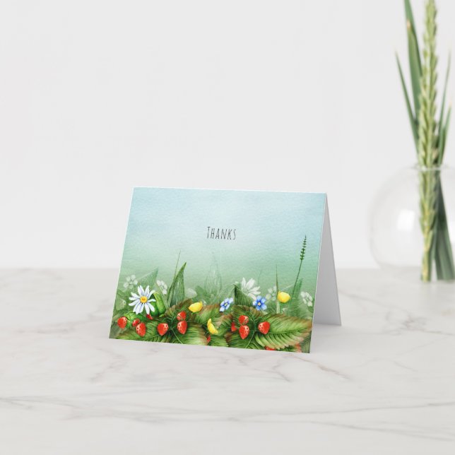 Wild strawberries in a meadow sweet thank you card (Front)