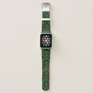 Wild strawberries on black apple watch band