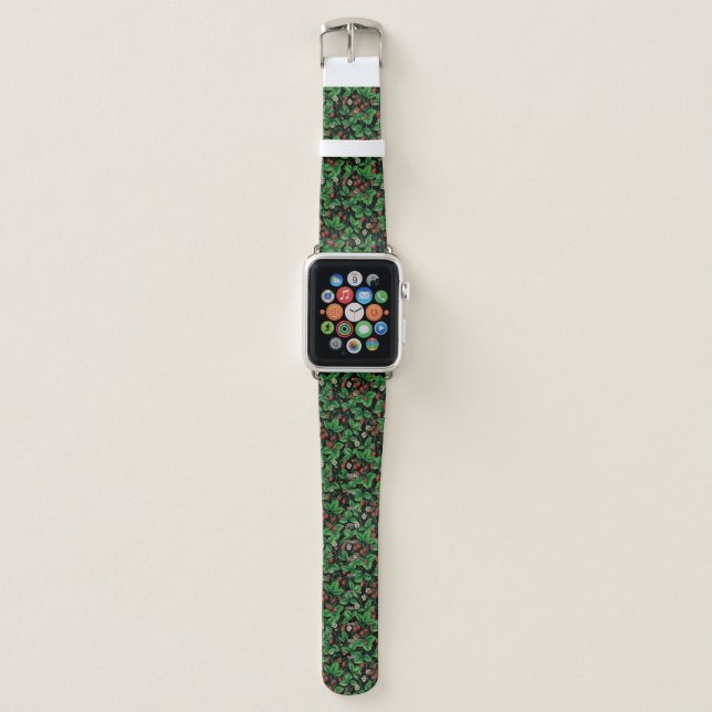 Wild strawberries on black apple watch band (Front)