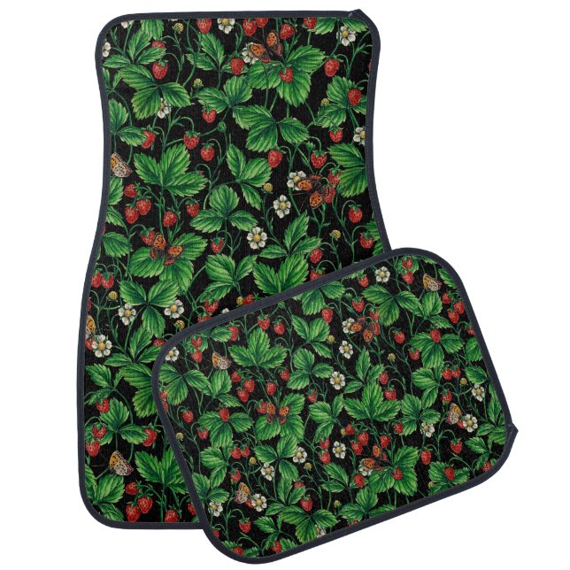 Wild strawberries on black car floor mat (Set)